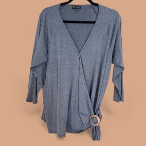 BOBEAU 3/4 sleeve wrap top adjustable wood buckle, LG